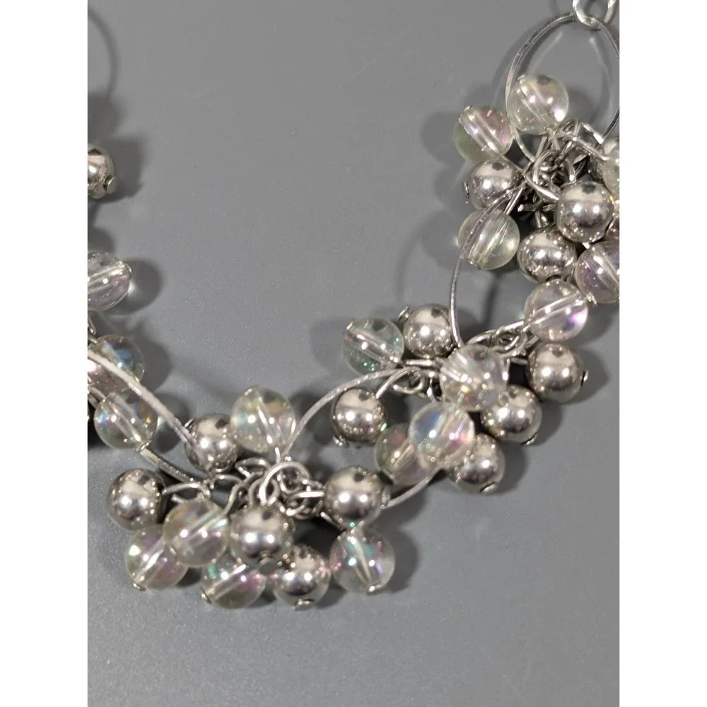 Retro Coastal Chic Silver Tone Round Bead Cluster Statement Necklace 21